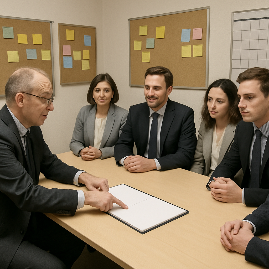 An Ofsted inspector sits in a senior leadership meeting