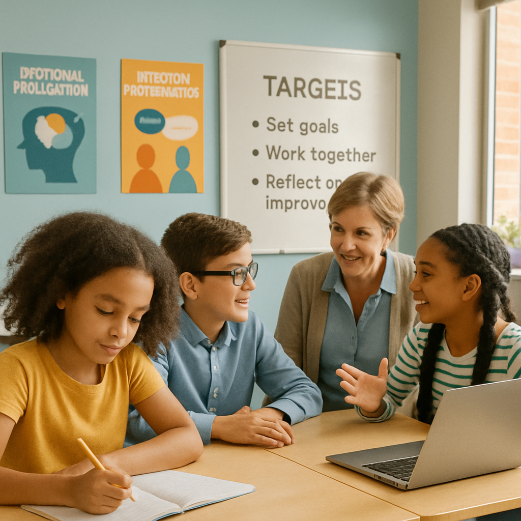 A group of students sits with their classroom teacher in a relaxed learning environment